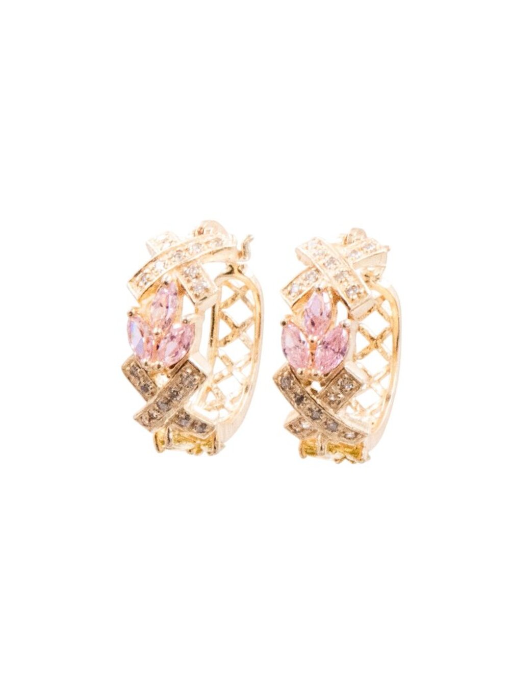 Sterling Silver 7/8 Inch CZ Hoop Earrings Pink Green Clear Cubic Zirconia